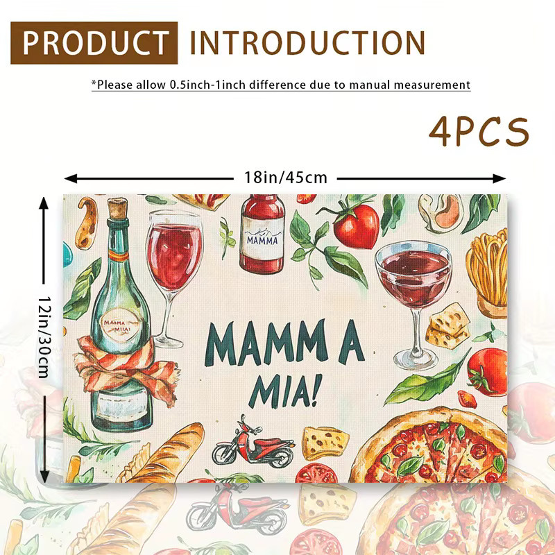 VIKAMA Aquarell Tischsets mit italienischem Thema zur Dekoration für Esszimmer und Küche - Bild 4