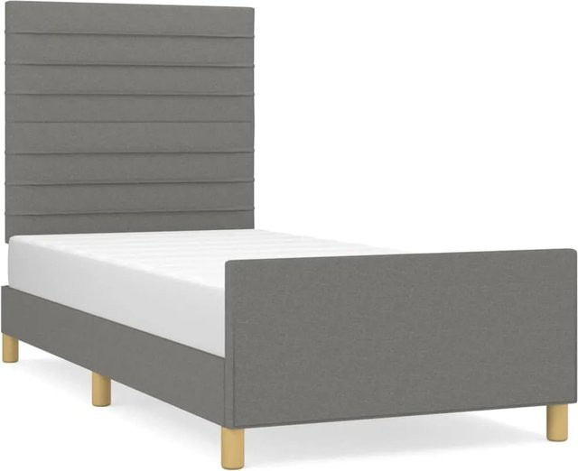 vidaXL Bettgestell mit Kopfteil aus Stoff und Lärchenholz in Dunkelgrau B/T/H: 100 x 200 x 103 cm - Bild 1