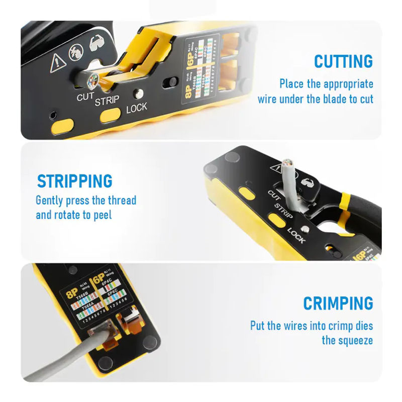 Professionelle RJ45 Crimpzange als Durchgangs-Crimper für Cat6, Cat5e und Cat5 sowie RJ11 und RJ12 in Grün - Bild 5