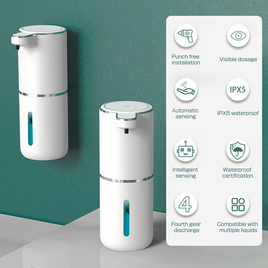 DONASIRA Elektrischer Seifenspender mit Sensor, IPX5 wasserdicht, 4-Gang-Einstellung für Schaum und Gel, 380 ml, Schwarz oder Weiß - Bild 1