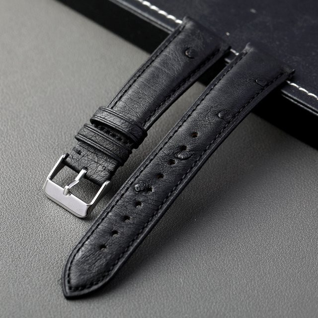 Raystray Uhrenarmband Straußenleder, Schwarz, Herren, Vintage - Bild 1