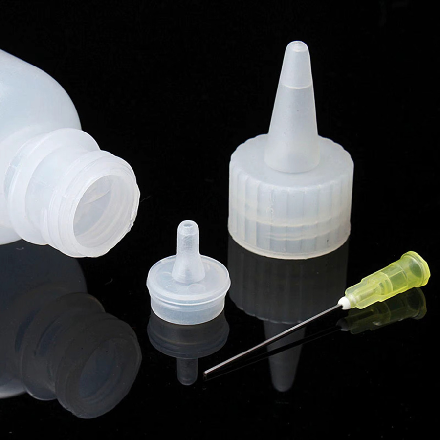 Nachfüllbare Tropfflasche aus Kunststoff mit Nadelspitzenkappen für Kleber, 50 ml, Weiß/Transparent - Bild 3