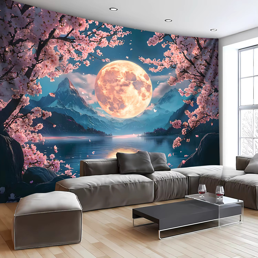 VIKAMA Wandteppich mit Nachtlandschaft und Mond-Motiv, Mehrfarbig, B/H: 75 x 58 cm - Bild 2