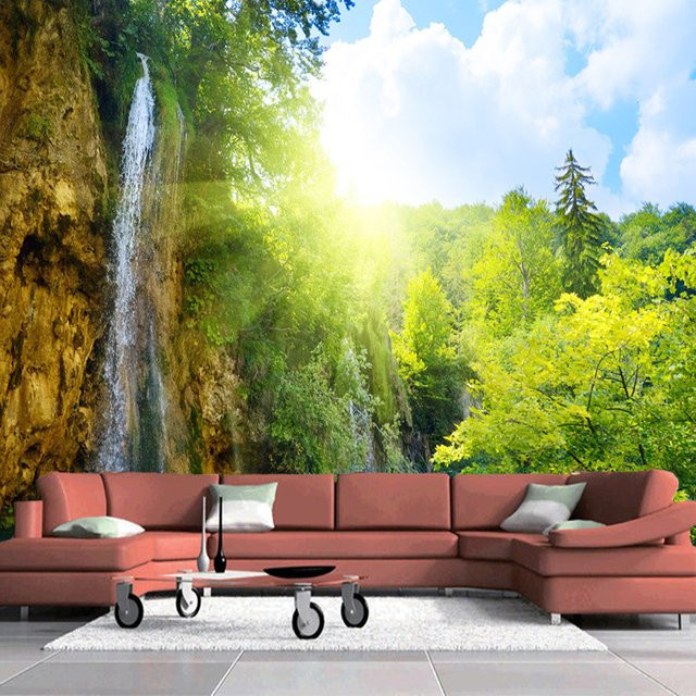 3D-Fototapete Wasserfall-Landschaft mit See-Motiv in Multicolour für dein Wohnzimmer oder Schlafzimmer - Bild 1