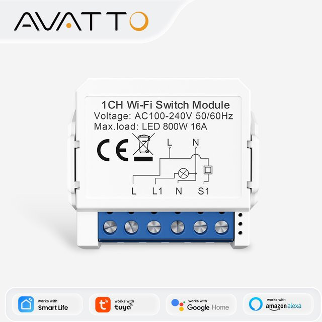 AVATTO WiFi Mini Smart Schalter Modul zur 2-Wege-Steuerung, weiß, kompatibel mit Tuya, Alexa und Google Home - Bild 1