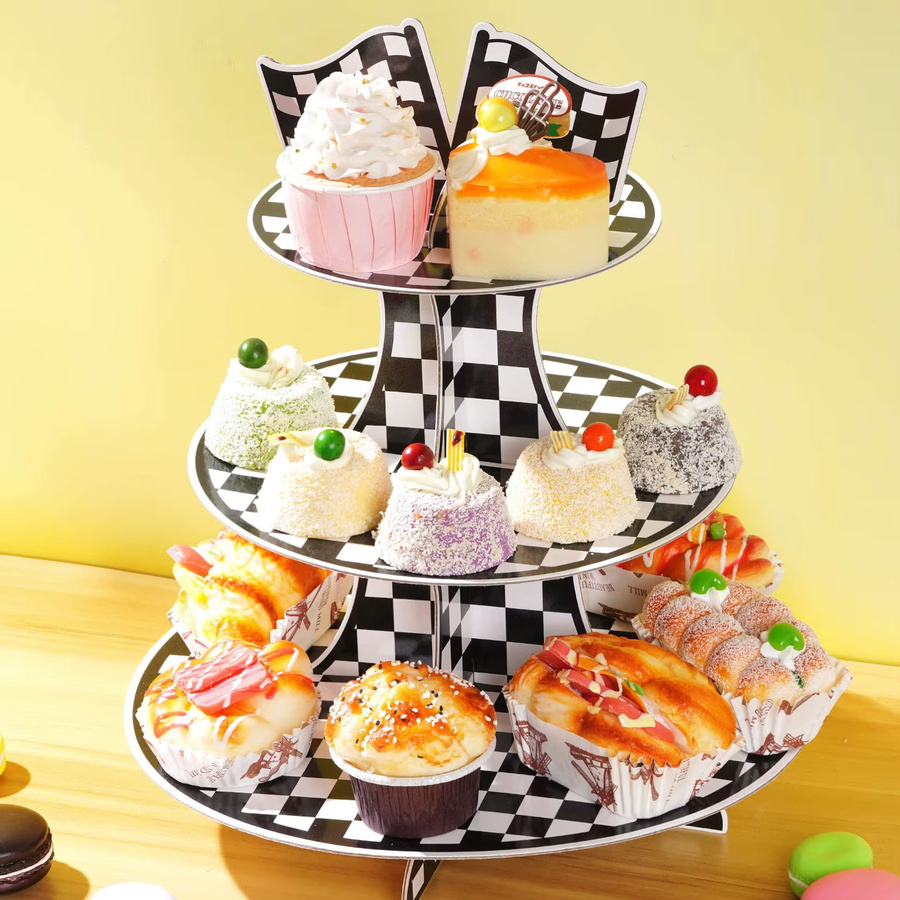 100 Stück Cupcake-Set im Rennwagen-Design mit schwarz-weiß karierten Cupcake-Toppern und Papierförmchen - Bild 3