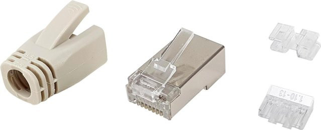 Equip Cat.6A RJ45 Geschirmter Stecker-Satz für Ethernet/LAN, 100 Stück, Farben: Edelstahl, Transparent und Weiß, B/T: 48 x 13,5 mm - Bild 1