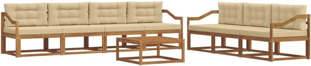 vidaXL Outdoor-Sofagarnitur aus Akazienholz mit 8-teiligem Set in Natur und Beige inklusive wetterfester Kissen - Bild 1