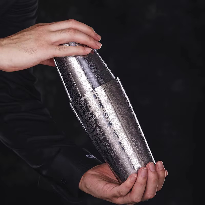 Aixiangru Boston Shaker-Set aus Edelstahl 304 in Silber mit Elfin-Mixer und Lasergravur für Cocktails - Bild 3