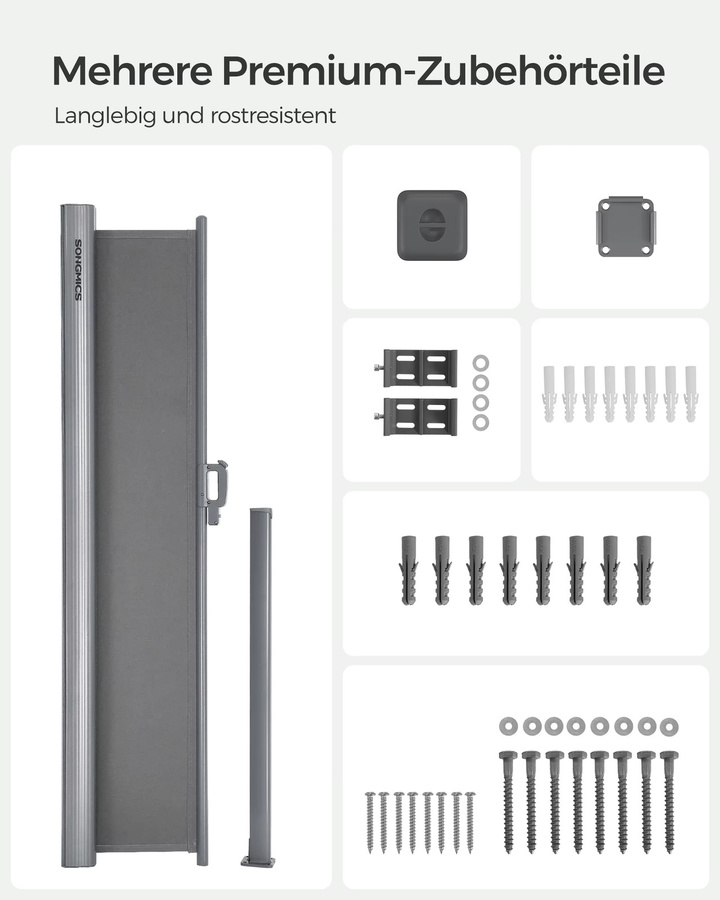 SONGMICS Seitenmarkise als Sichtschutz und Windschutz ausziehbar, Farbe: Grau, B/H: 385 x 180 cm - Bild 4