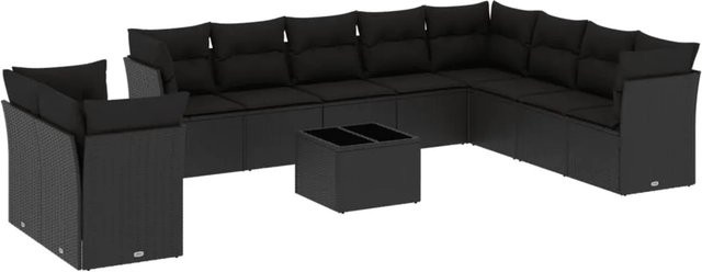 vidaXL 11-tlg Garten-Sofagarnitur in U-Form aus schwarzem Poly-Rattan mit Tisch und Kissen - Bild 1