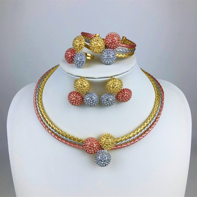 ESALE Schmuckset, Halskette, Ohrringe, Gold, Kristall, Damen - Bild 1