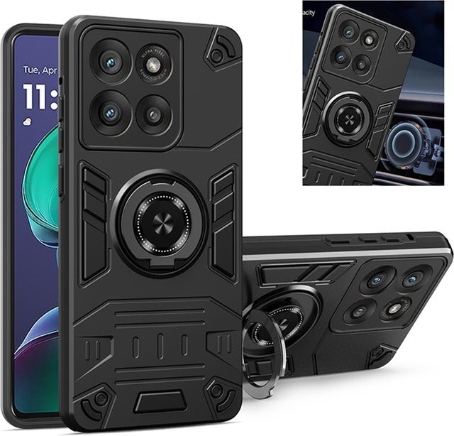 Stoßfeste Schutzhülle mit Ring-Ständer für Motorola Rand 50 60 Pro Fusion Neo Stylus in Blau und Schwarz - Bild 1