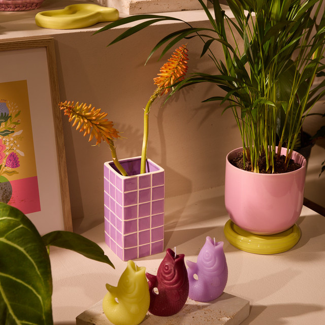 Keramik Vase BLUME2000 in Fliesenoptik, Farbe: Flieder, Höhe: 17,0 cm, Breite: 9,5 cm, Tiefe: 9,5 cm - Bild 1