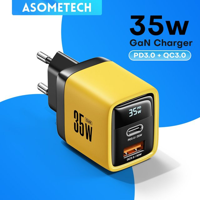 ASOMETECH 35 W USB C Schnellladegerät mit PD3.0, QC4.0 und PPS in Gelb für iPhone 15 14 Pro Max, Samsung S23 S22 und Tablets - Bild 1