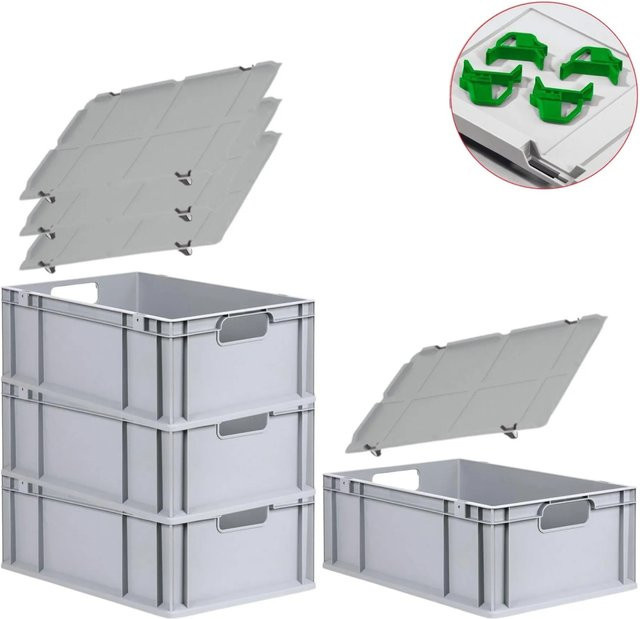 PROREGAL Spar Set 4x Eurobox Nextgen Economy mit Auflagedeckel und Schiebeschnappverschlüssen in Grün, H x B x T: 22 x 40 x 60 cm, 44 Liter - Bild 1