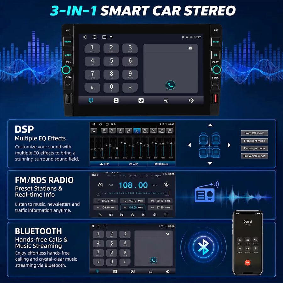 ESSGOO Android 15 Autoradio mit 8 Zoll Display, 4+64 GB Speicher, GPS, CarPlay, DAB+ und Kamera für Mercedes-Benz CLS/E-Klasse W211 W219, Schwarz - Bild 3