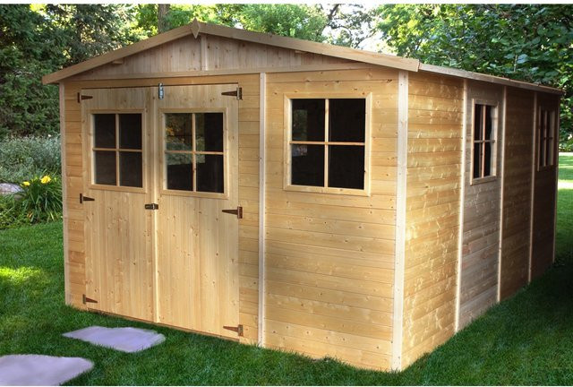 Timbela Gartenhaus aus Holz M336 in Braun mit Fenstern und Satteldach, 11,97 m² - Bild 1