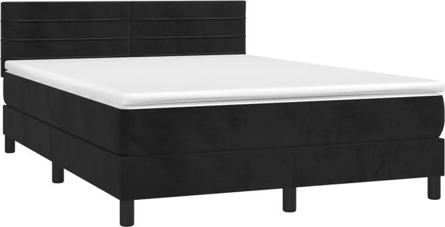 vidaXL Boxspringbett mit Matratze in Schwarz, Samt, mit LED-Unterbettbeleuchtung und USB-Ladeanschluss, Hybrid-Design mit Taschenfederkern, B/T: 140 x 190 cm - Bild 1