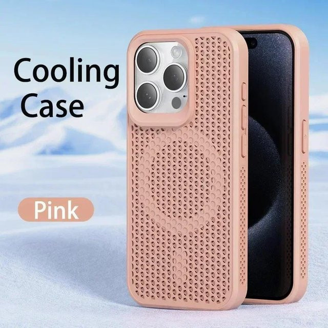 Magnetische MagSafe Handyhülle für Apple iPhone mit kühlender Wärmeableitung und atmungsaktivem Hartschalen-Rückenteil in Rosa - Bild 1
