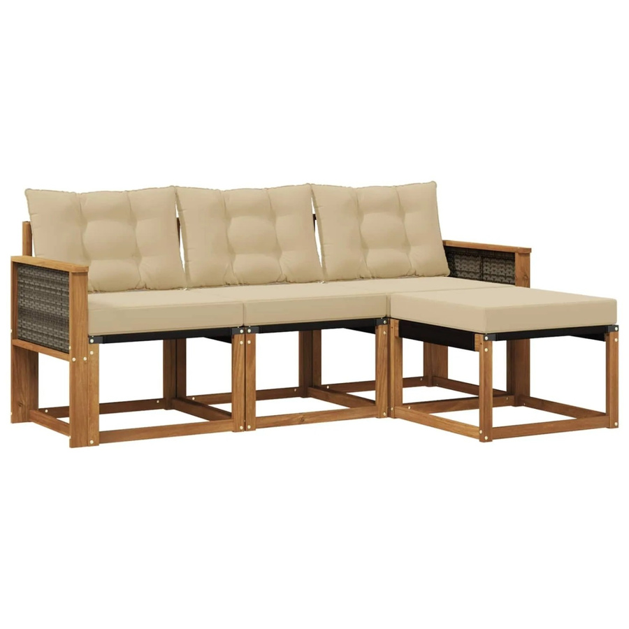 vidaXL Outdoor-Sofagarnitur L-Form aus Akazienholz mit Textilene und Kissen in Natur-Beige - Bild 2