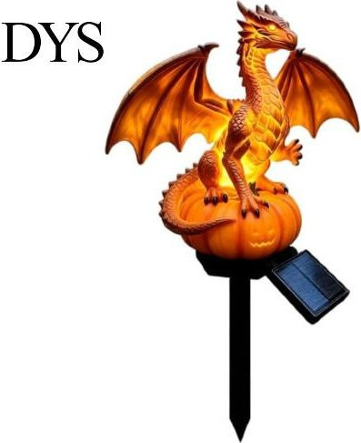 Arpege Solar-Gartenlicht Drache als LED-Umgebungsnachtlicht in Orange, Gotische Harz-Statue für Halloween und Fantasy-Dekoration - Bild 1