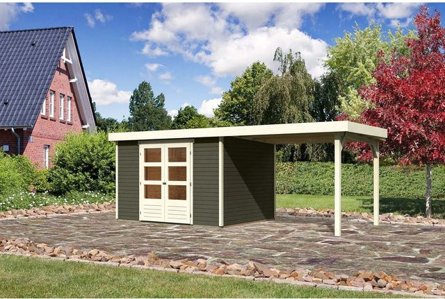 Karibu Holz-Gartenhaus Boras mit Flachdach in Terragrau, lackiert, B: 298 cm, T: 242 cm, H: 211 cm - Bild 1