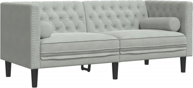 vidaXL Chesterfield-Sofa 2-Sitzer aus Samt in Grau mit Nackenrollen und Massivholzrahmen B: 174,0 cm, H: 74,5 cm, T: 70,5 cm - Bild 1