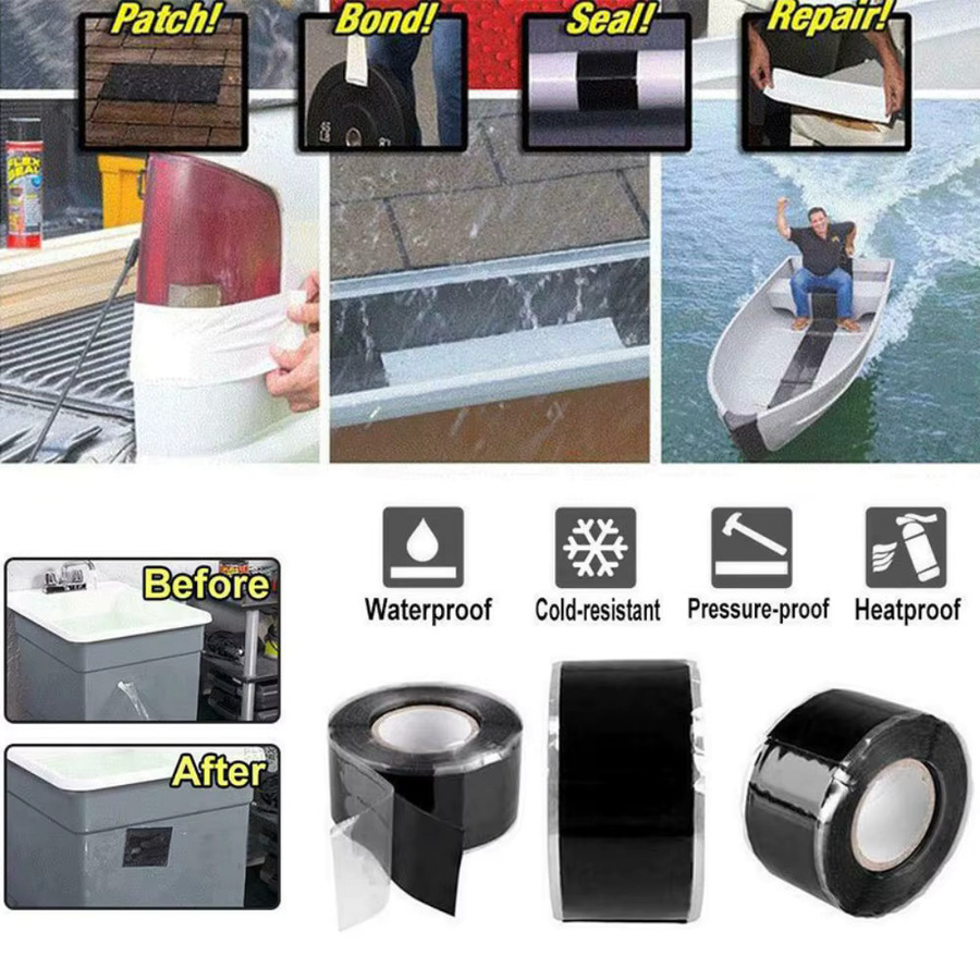 Multifunktionales, wasserdichtes Wasserrohr-Reparaturband in Schwarz, selbstverschmelzendes Dichtungsband zur Leckage-Stoppung und Isolierung - Bild 4