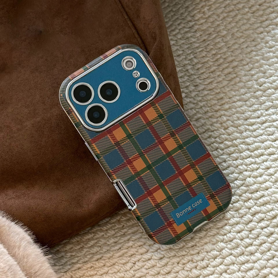 Potdemiel Handyhülle mit koreanischem Gittermuster und Ledertextur für iPhone 11 bis iPhone 17 Pro Max Plus, stoßfestes Softcover in Multicolour - Bild 4