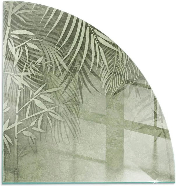 Tulup Glasplatte für Kaminöfen mit tropischen Blättern in Grün, B/H: 100 x 100 cm - Bild 1