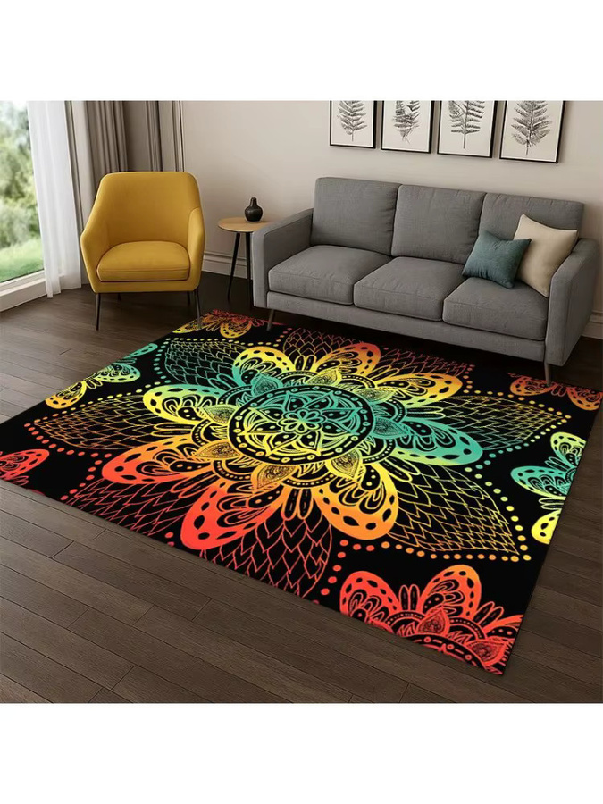 Faviora Bohemia Mandala Magic Flower Yoga-Teppich in Multicolour, rutschfester floraler Teppich für Wohnzimmer, Schlafzimmer und Kinderzimmer - Bild 2