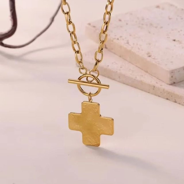 ETCAVCE Halskette mit Kreuzanhänger, Edelstahl, Gold, Damen - Bild 1