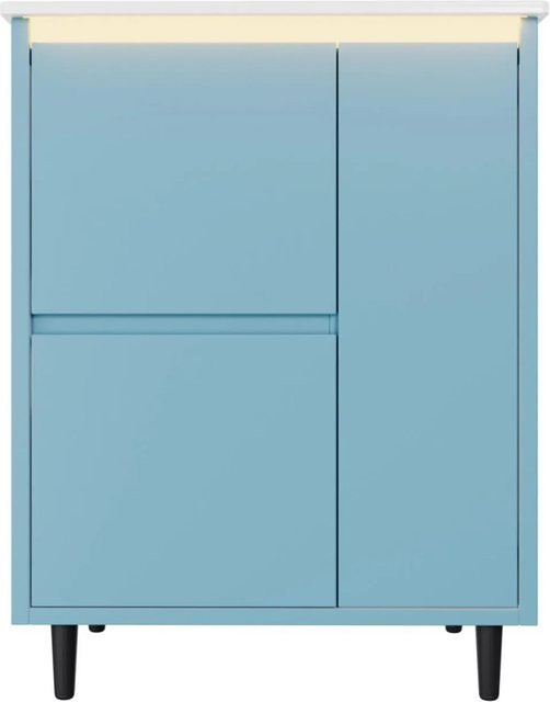 PXloue Waschbeckenunterschrank Set mit Waschbecken, freistehendes Badmöbel in Blau und Weiß, 2 Schubladen mit SoftClose, Breite: 61 cm, Höhe: 87 cm, Tiefe: 46,5 cm - Bild 1