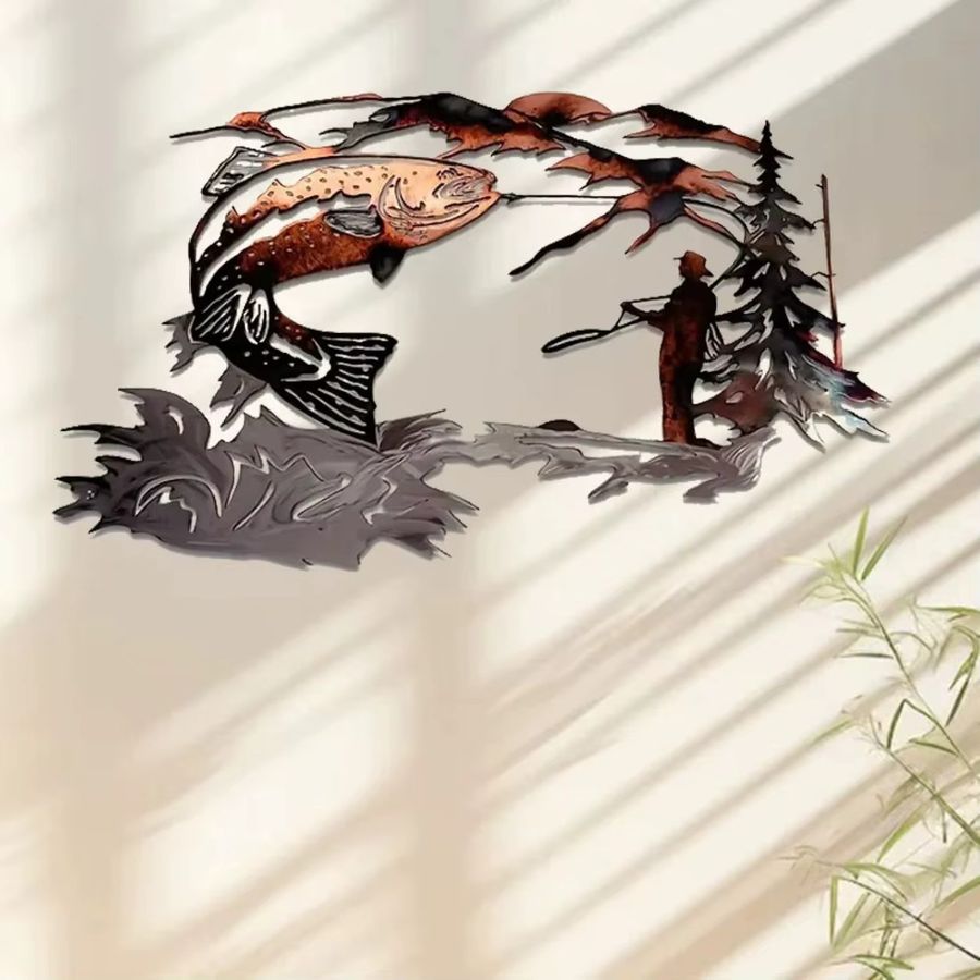 CIFBUY 3D-Wandkunst aus Metall als Angeldekoration mit Stockente und Forelle für dein Zuhause - Bild 3