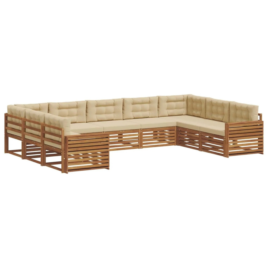 vidaXL Sofagarnitur 9-teilig aus Akazie Massivholz in Natur und Beige mit U-Form und wetterfesten Kissen - Bild 2
