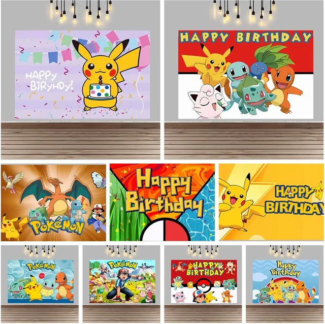 Potdemiel Pikachu Cartoon Party-Dekoration für Kindergeburtstage, Mehrfarbiger Fotohintergrund Banner, B/H: 60 x 40 cm - Bild 1
