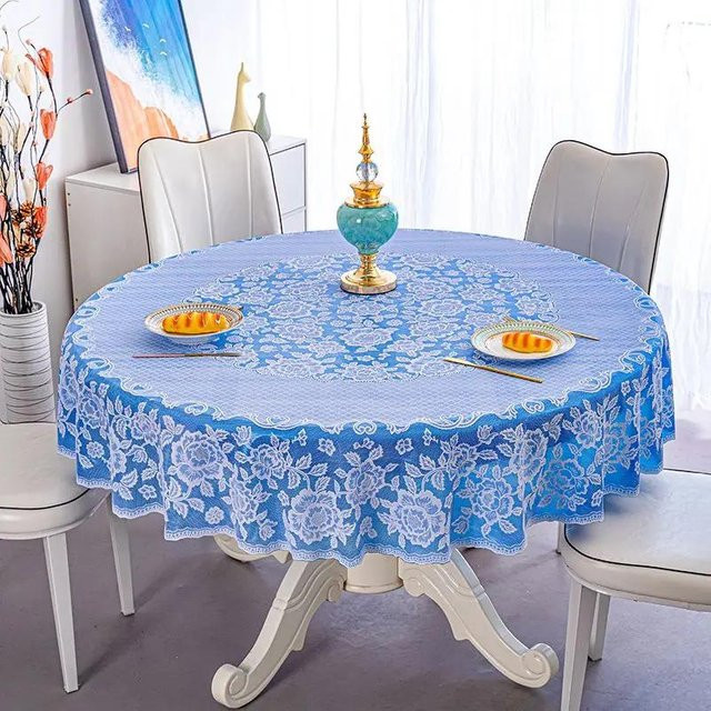 Runde Tischdecke von Super Six aus PVC mit goldenem Blumenmuster, wasserabweisend und waschbar, Durchmesser: 90 cm - Bild 1