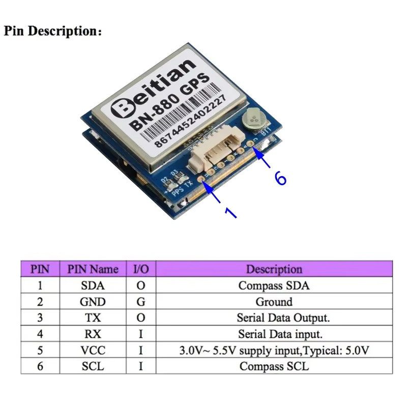 Beitian GPS-Modul BN-180 BN-220 BN-280 BN-880 mit Antenne und GLONASS für Pixhawk Flight Controller in Blau - Bild 2