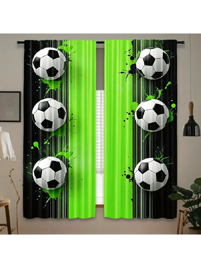 Set aus 2 Fußball-Vorhängen von Tonnika Chen, halbtransparentes Polyester in Multicolor, Breite: 100 cm, Höhe: 70 cm - Bild 3