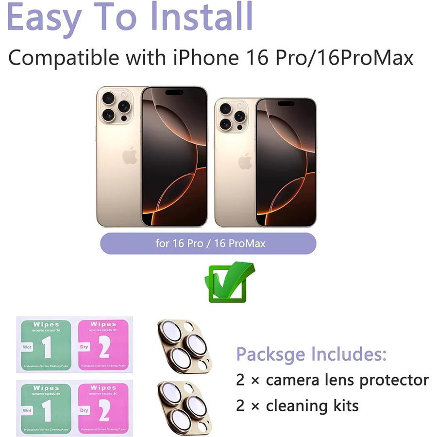2er-Set Kamera Objektiv Schutz aus gehärtetem Glas und Metall für Apple iPhone 16E, 15 Pro Max, 14 Plus und 13 Mini in Wüstengold - Bild 3