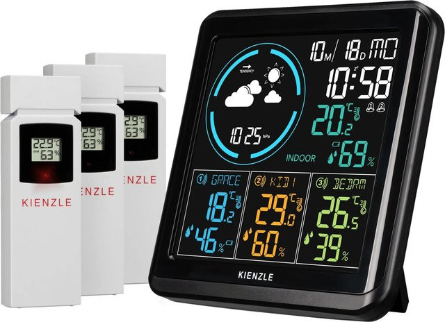 Kienzle Funk-Wetterstation mit 3 Außensensoren in Schwarz - Bild 1