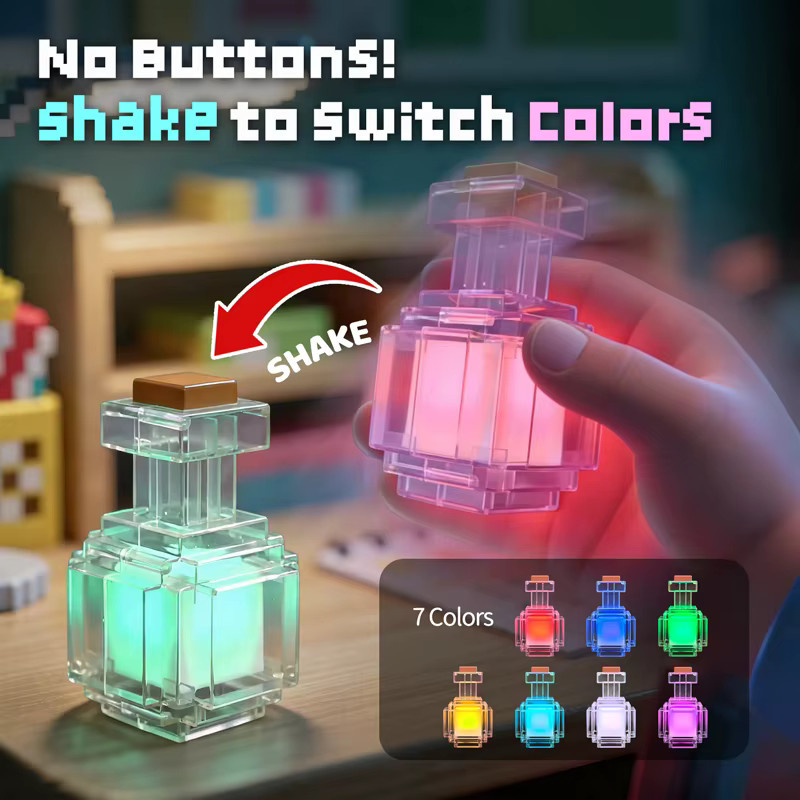 Haifeng MC Game LED-Nachtlicht in Pixel-Stil, wiederaufladbare Trankflaschen-Tischlampe mit 7 Farben, Multicolor - Bild 3