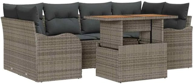 vidaXL 7-teiliges Garten-Sofa-Set in U-Form aus grauem Poly-Rattan mit Stauraum und Polsterkissen - Bild 1