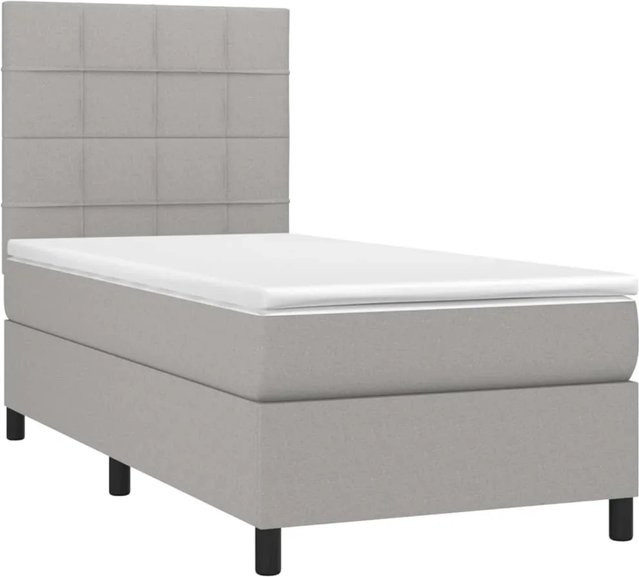 vidaXL Hybrid-Boxspringbett mit Matratze und LED-Unterbettbeleuchtung in Hellgrau, B/T: 90 x 190 cm - Bild 1