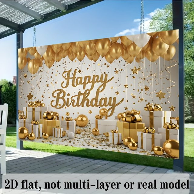 Luxuriöser 2D-Fotohintergrund aus Stoff in Gold für deine Geburtstags-Party-Dekoration - Bild 1