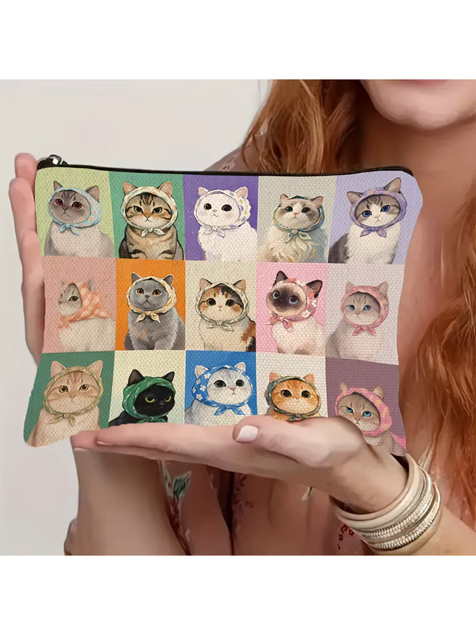 Tragbare Katzen Make-up-Tasche als Reise-Organizer und Federmäppchen mit Reißverschluss, Mehrfarbig - Bild 3