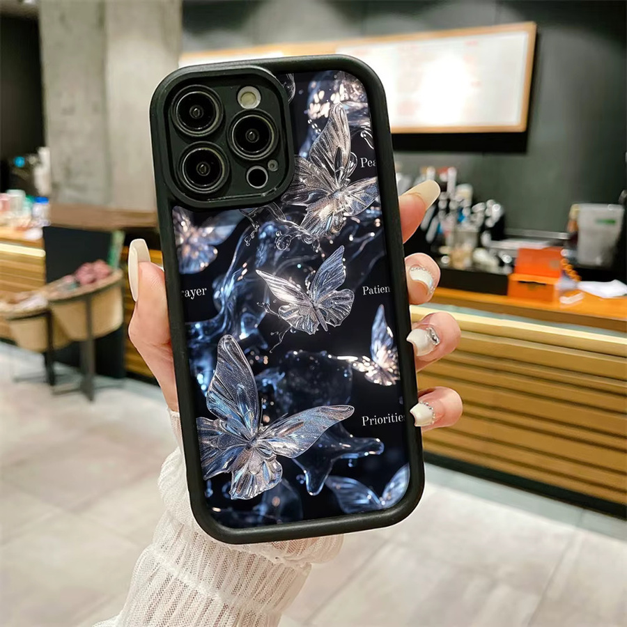 Stoßfeste Silikon-Handyhülle mit Bling-Schmetterlings-Design für Apple iPhone in Braun - Bild 3
