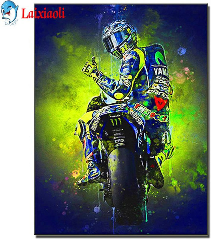 Laixiaoli Diamantmalerei Set Motorradfahrer Motiv Rund Mehrfarbig - Bild 1