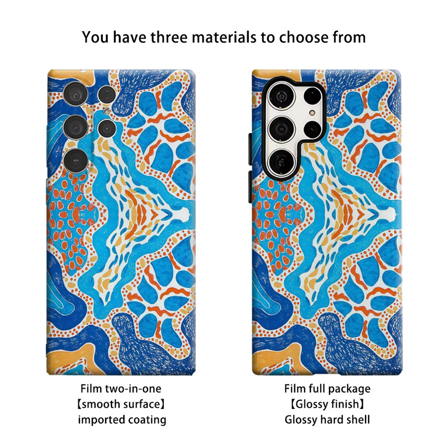 Stoßfeste Doppelschicht Handyhülle im Blaue Orange Pop-Art Abstrakte Optik für Samsung Galaxy S25 Ultra, S24 und S23 Ultra Plus - Bild 2